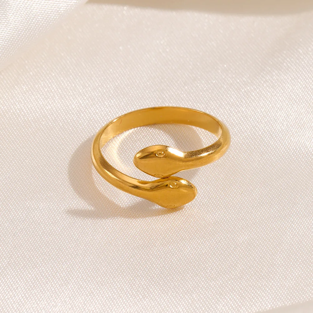 Stainless Steel Rings For Women Girls Two-headed Snake Gold Color Silver Color Open Finger Rings Kpop Jewelry Wedding Party Gift