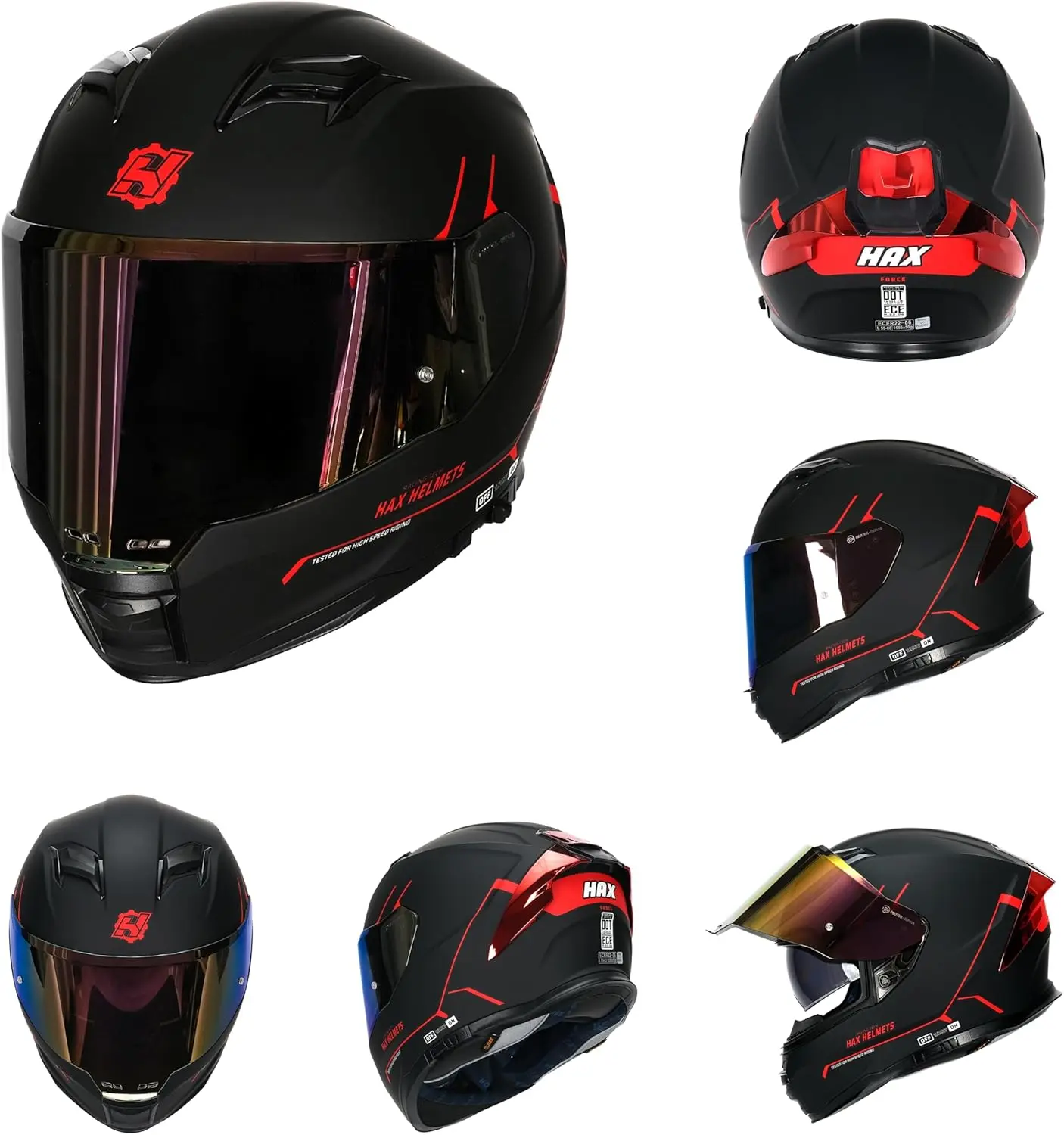 Kask pełnotwarzowy Force Aerodynamic do rowerów ulicznych i elektrycznych z certyfikacjami DOT i ECE - ulepszone podwójne wizjery, rozmiar dla dorosłych, gotowy do Pinlock Mat