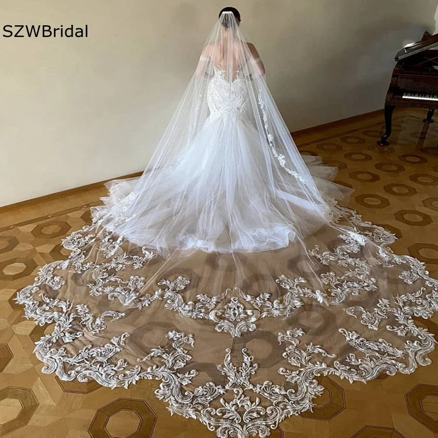 Custom made full lace edge Cathedral wedding veils