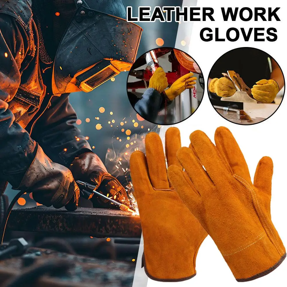 1Pair Welding Protective Gloves Double-layer Yellow Safety Welding Wear-resistant Gloves Protective Equipment Men Work Gloves