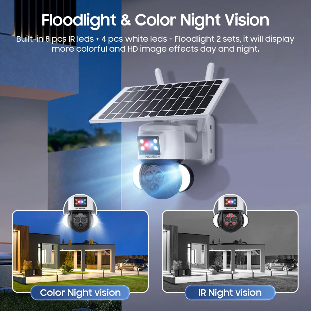 INQMEGA 6MP Solar Camera 4G 3K 12x Zoom Wireless Outdoor Solar Camera CCTV for Smart Home Farm Yard Live Monitoring PTZ Camera