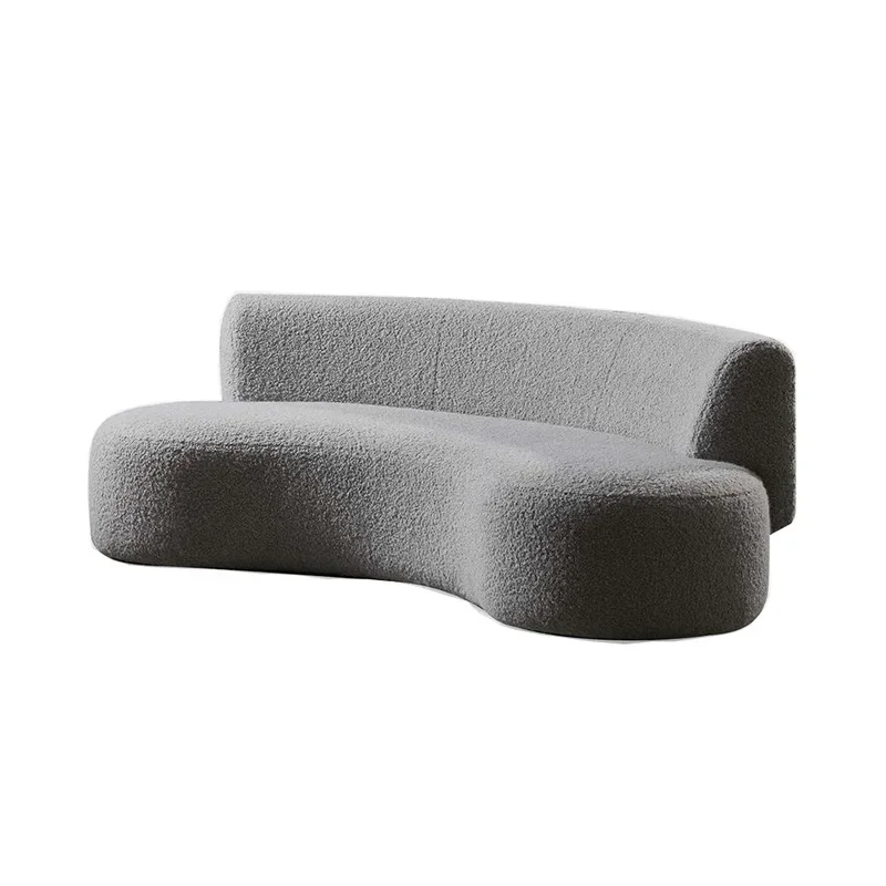 curved fabric three-person sofa, living room clothing store wabi-sabi wind, designer lamb wool, special-shaped small