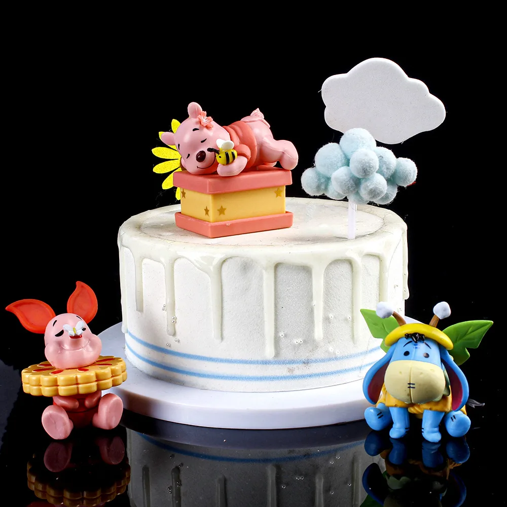 6 Pcs/Set Cute Winnie The Pooh Pooh Bear Piglet Eeyore Honey Bee Collection Anime Pvc Model Desktop Cake Ornament Kids Toys Gift