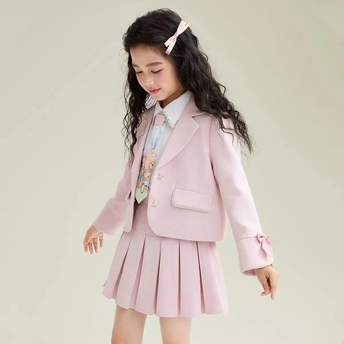 New Baby Girls Pink Teenage Formal Lady  Sets,  Coat  + Skirts    Princess Elegant Suits   5-12 T