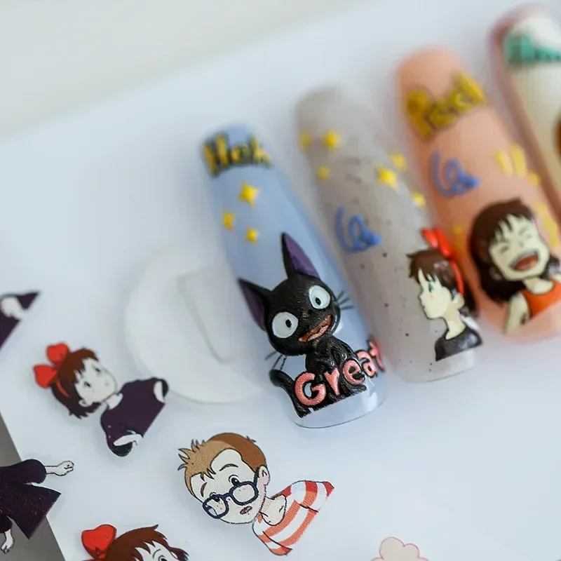 Witch Cute Black Anime Happy Laugh Nail Stickers Cat Cute Peek Nail Art Otaku Nail Accessories Self Adhesive Cartoon Tips Decals