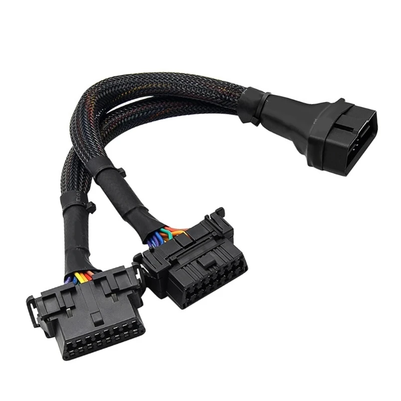 Scan Tool Use OBD2 Extension Adapter Cable 1 Male to 2 Female, 300mm Black Y Cable for Vehicle Diagnostics and OBD2 Port Access