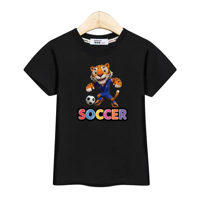 2026 Kinder Sommer Fußball-Trikots Tiger Hase Cartoon T-Shirt Kurzarm-Shirt für Jungen Mädchen Niedliche Kleidung