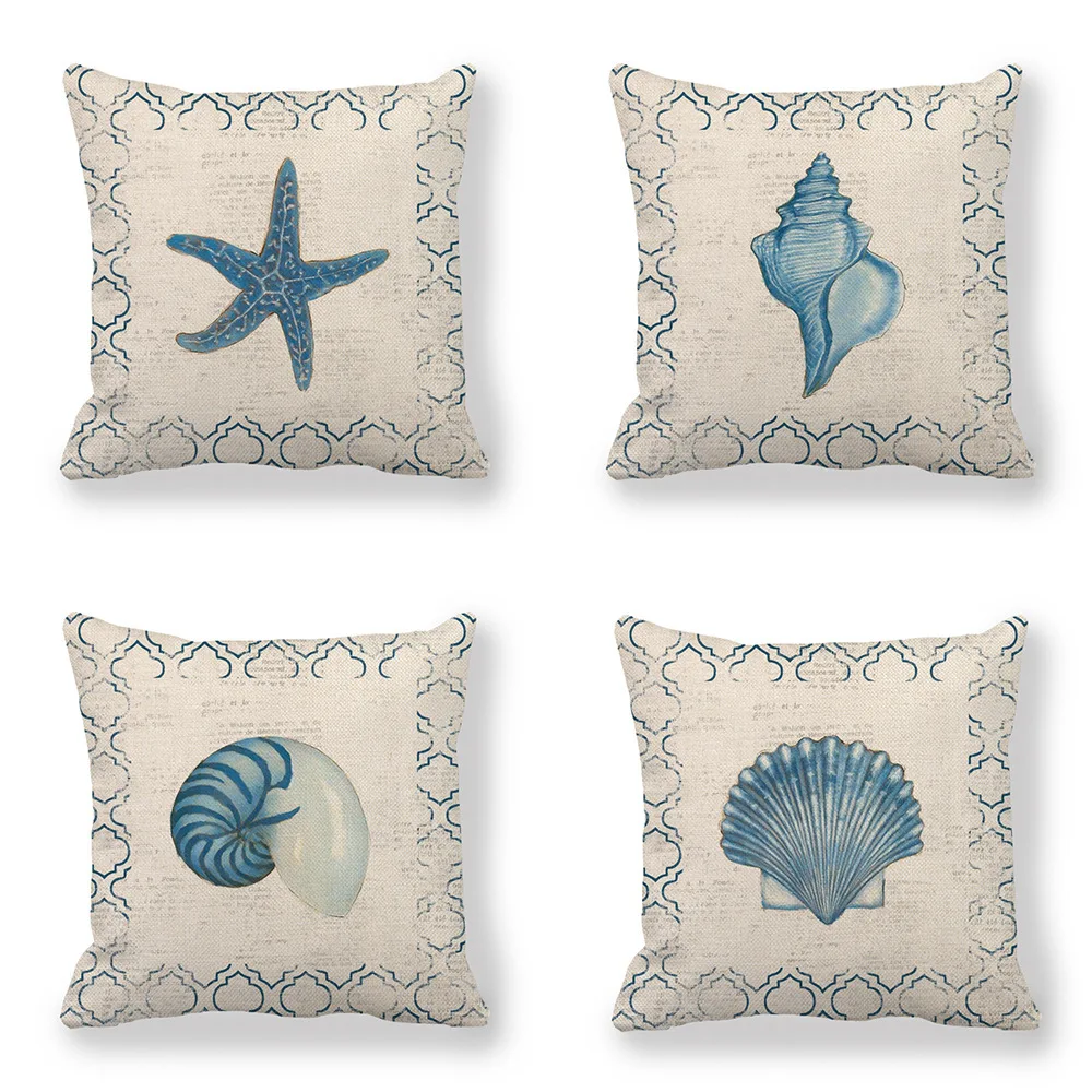Blue Wind Marine Life throw pillow covers with digital printing of short plush fabric Car-shaped sofa cushion office Home decor