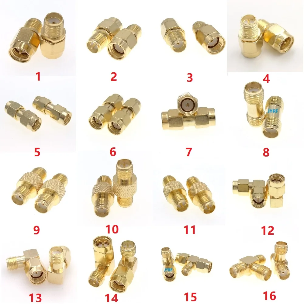 SMA Male Female RF Coaxial Adapter Connector Straight Right Angle T Type Splitter Goldplated