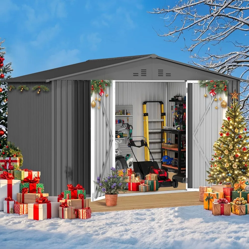 

10x8 FT Outdoor Storage Shed - Spacious Garden Tool Shed with Lockable Door - Durable Metal Yard Shed, Customized