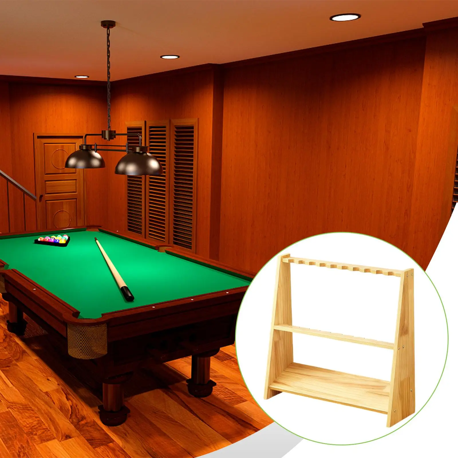 رف عصا البلياردو فقط، ملحقات البلياردو الخشبية للقضيب العام للقاعة، رف منظم لحامل عصا حمام السباحة على الأرض،