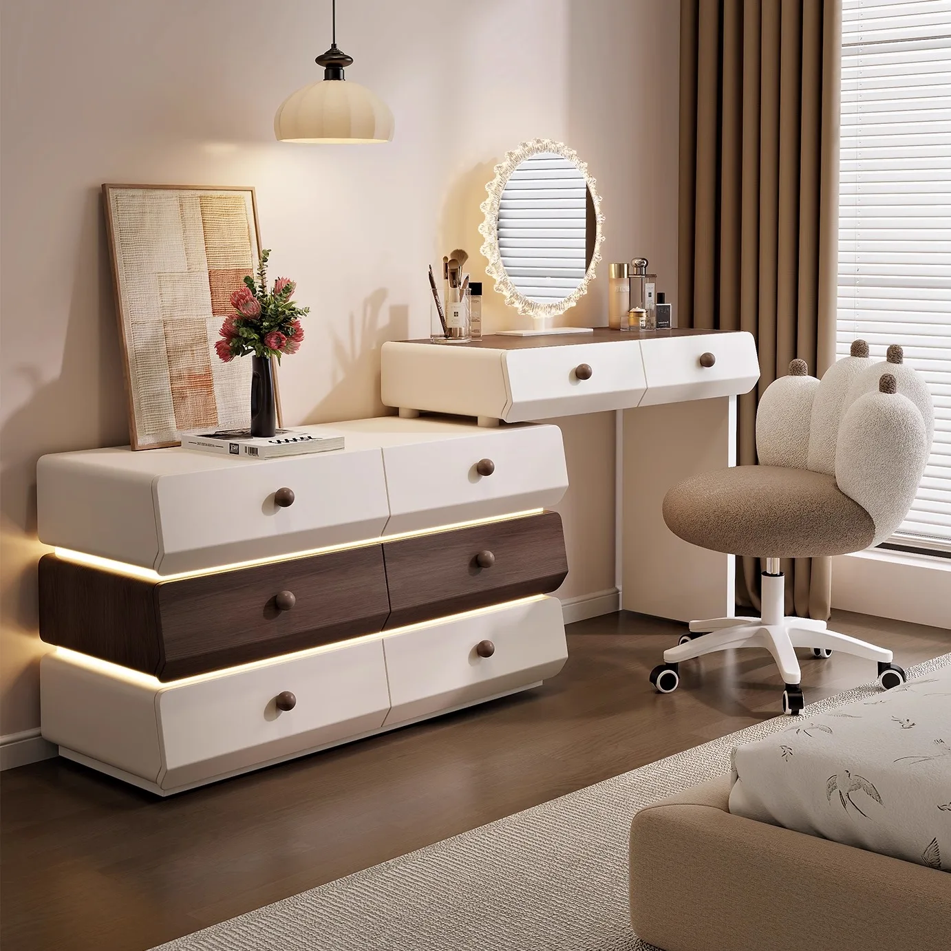Medieval cream wind dresser bucket integrated bedroom simple with ambient light, solid wood