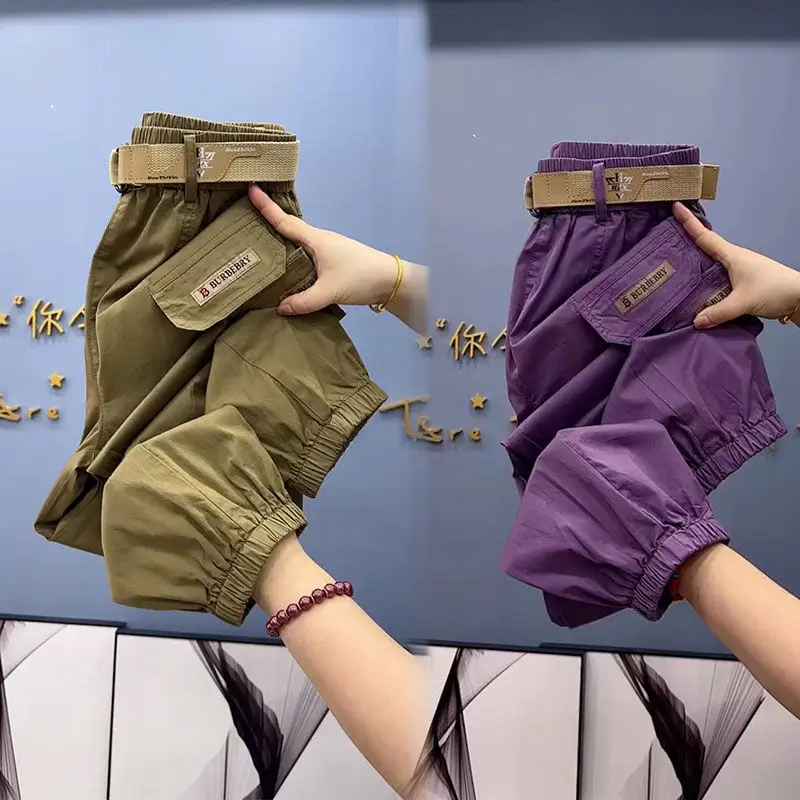 

Cotton Metal buttons high-quality Solid Color Pants Women 2023 Autumn Spring Loose Casual Pants Trousers