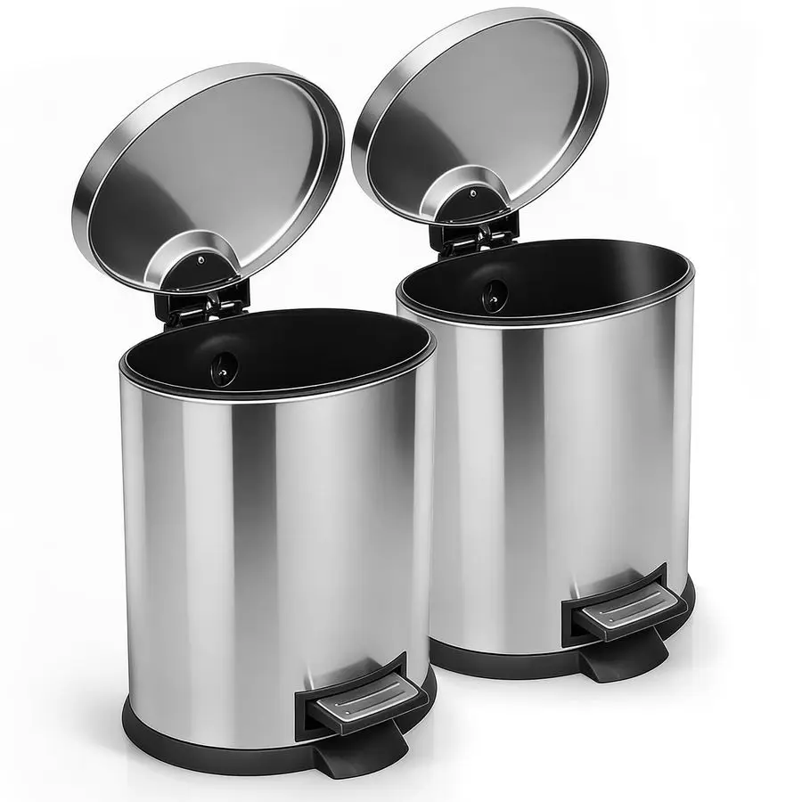 

Мусорное ведро с крышкой, 2 шт., 5 л, овальное, маленькое, с крышкой с плавным закрыванием, с педалью, из матовой нержавеющей стали, со съемным вкладышем