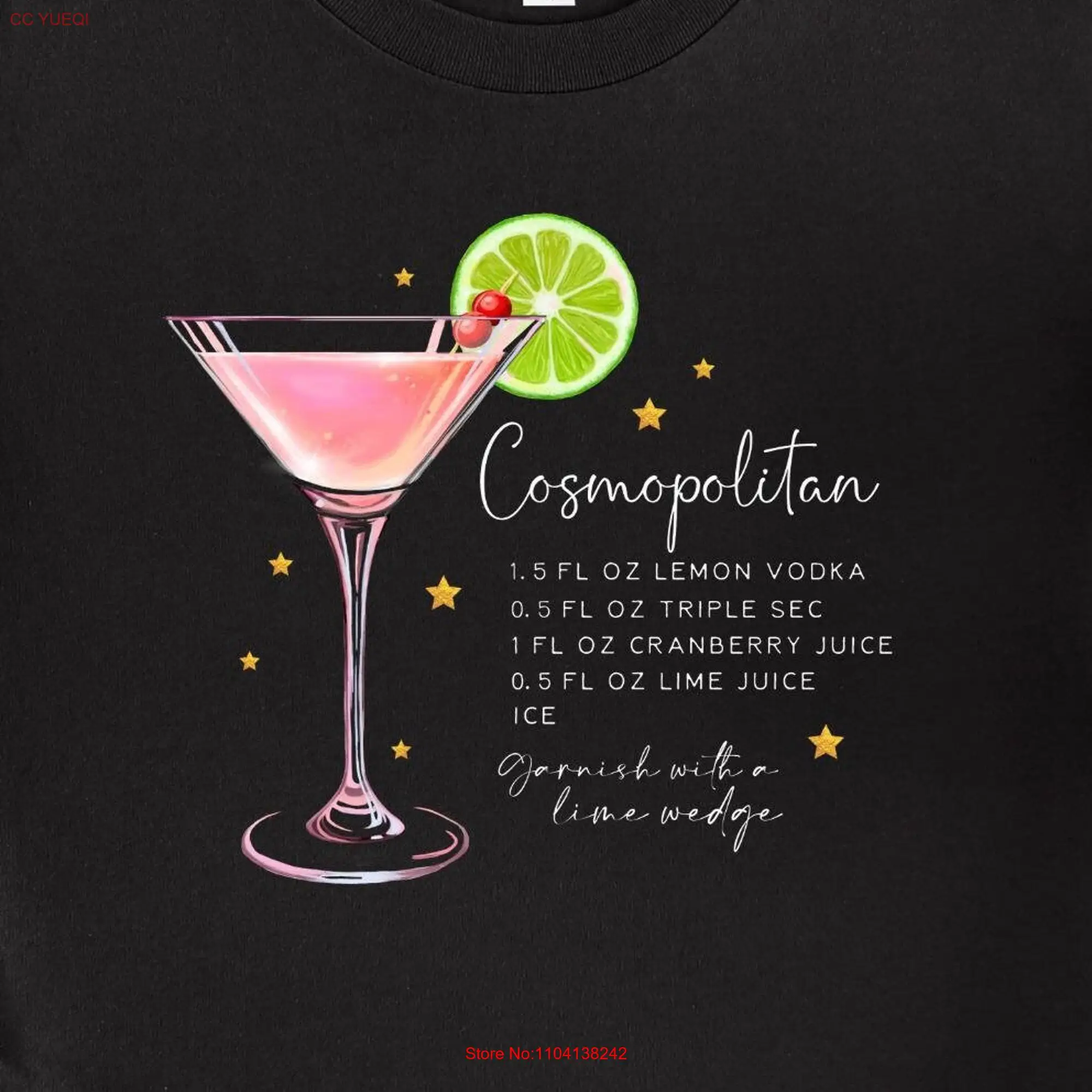 Cosmopolitan Recipe T Shirt Cocktail For Her  long or short sleeves