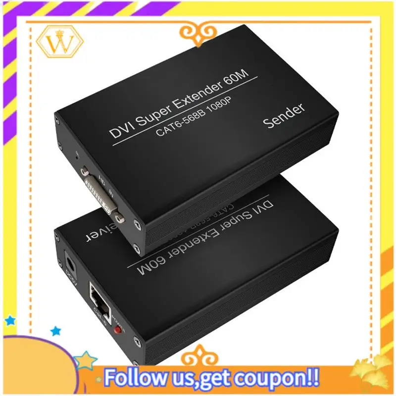 

A01K-DVI Extender RJ45 Cat6 Cable Extender To 196.8Ft Transmitter Receiver DVI Ethernet Adapter HD 1920X1200