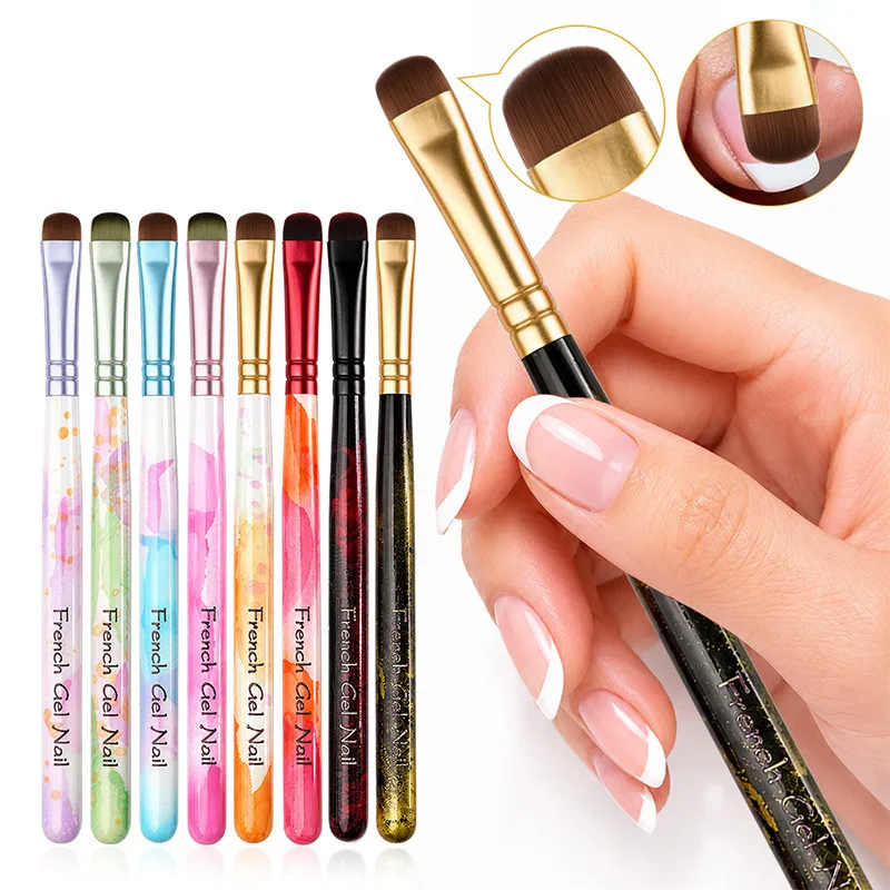 8Style Multi-color Handle Gel Nail Brushes, Professional Painting Tools for Gel Tip Extension, Acrylic & Builder Gel