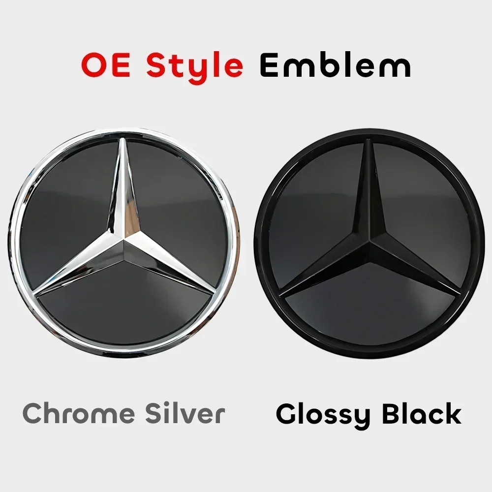 Chrome Silver Black Car Front Grille Star Badge Emblem OE Style Flat Surface For Mercedes Benz W212 E200 E250 E300 E350 E400E500