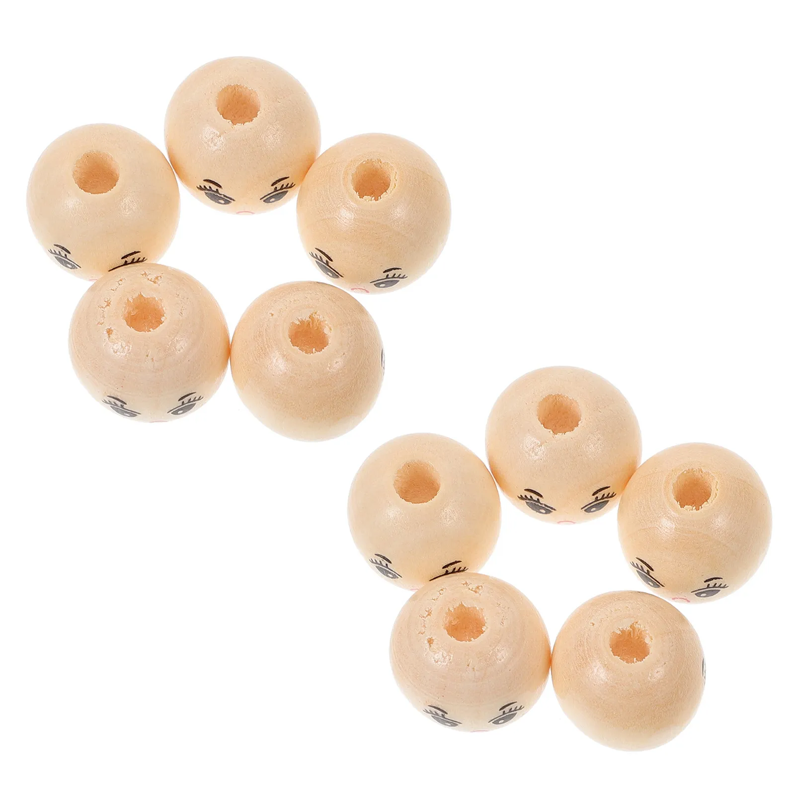 60Pcs DIY Wooden Beads Smile Face Round Smooth Pre-Drilled Large Hole Beads for Craft Jewelry Making Macrame Garland Wreath