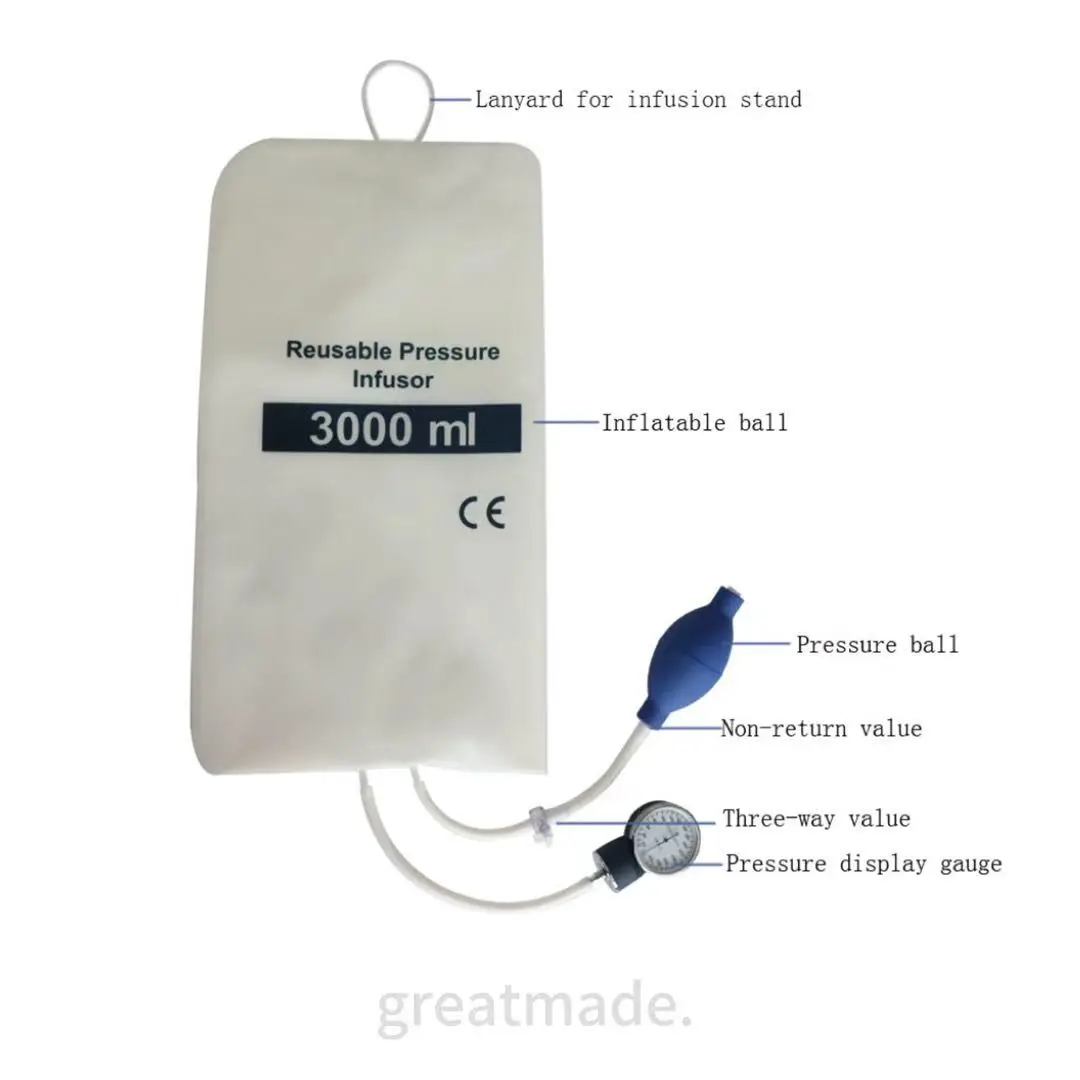 Double Tube Pressure Infusion Bag Medical Emergency Transfusion Bag with Pressure Indicator