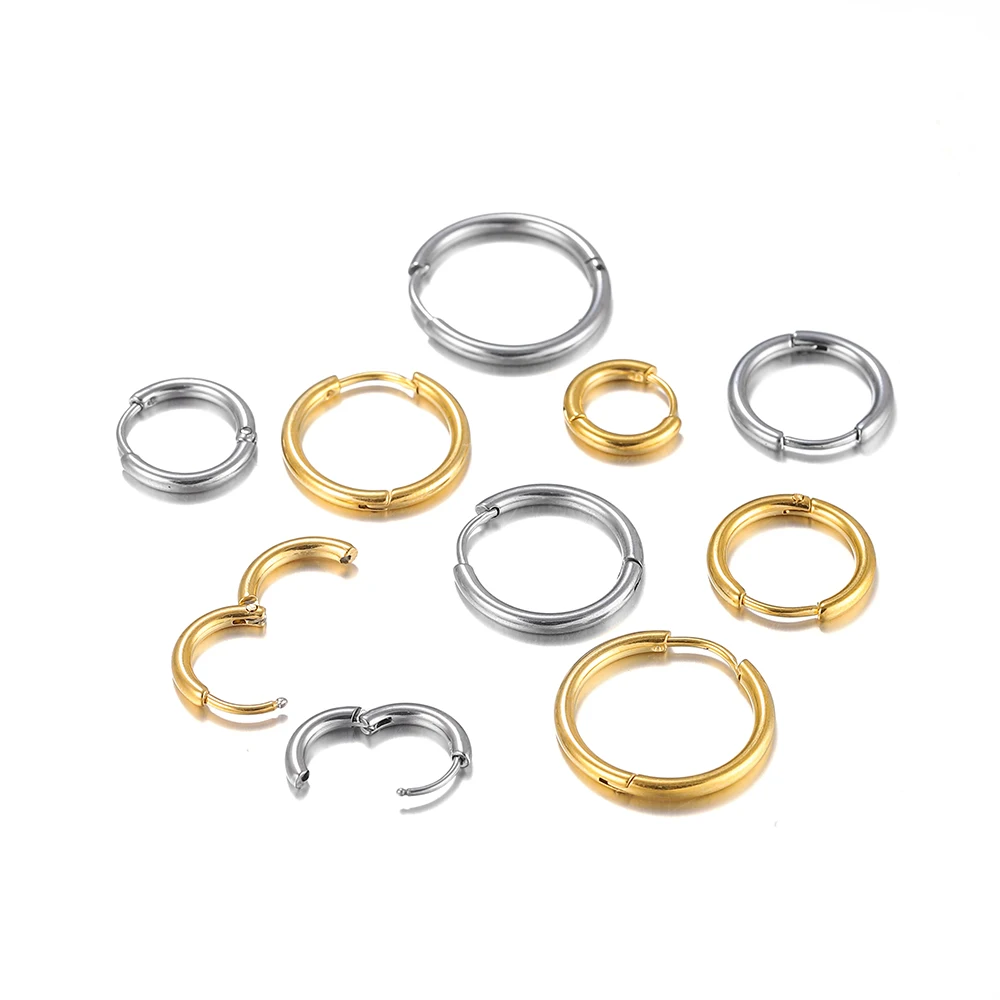 10Pcs/Lot Stainless Steel Circle Hoop Earring Gold Color Round Geometry Earrings Jewelry Findings for DIY Earring Jewelry Making