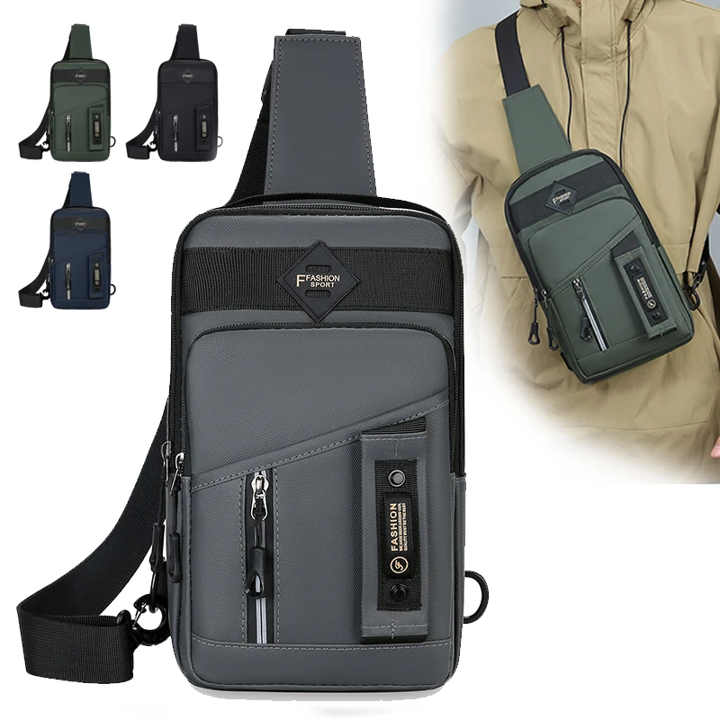 Multi-Functional Outdoor Men's Chest Bag Stylish Nylon Crossbody Bag Casual Sports Multiple Compartments Sling Bag