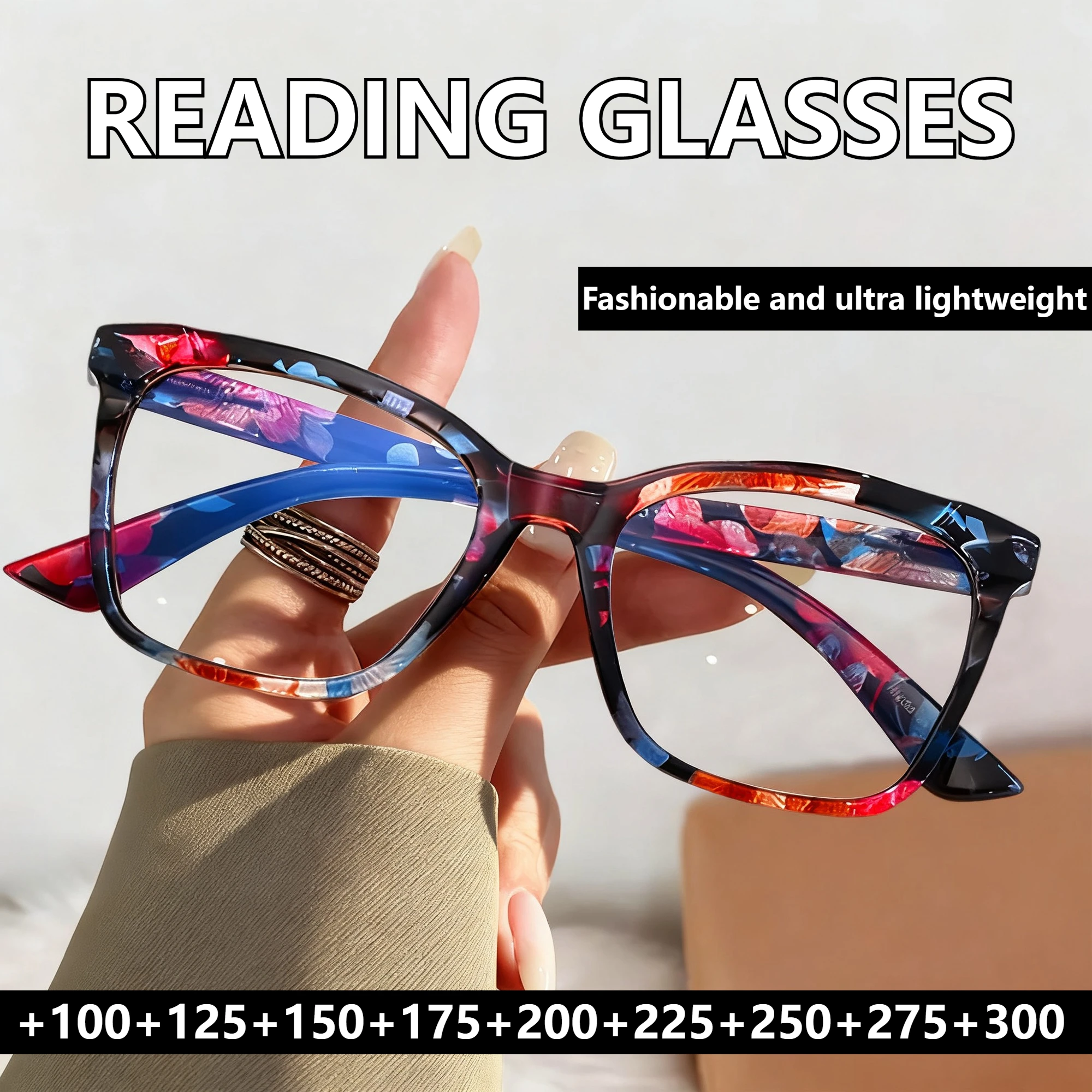 Klassische High-Definition-Lesebrille mit großem Rahmen, modische Anti-Blaulicht-Ultraleichte Presbyopie-Brille + 100 bis + 300