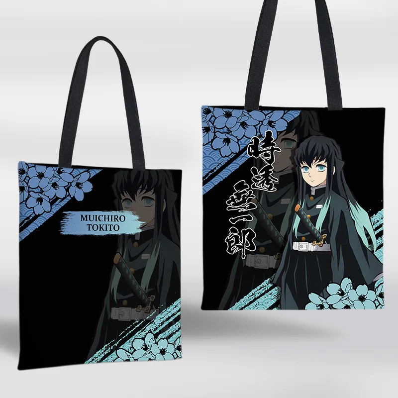 Bolso Tote de Anime, Mini Bolso de Hombro de Demon Slayer, Mochila de Lona de Tanjirou Nezuko, Bolso Tote Pintado a Mano para Viaje, Estilo Simple, Regalo