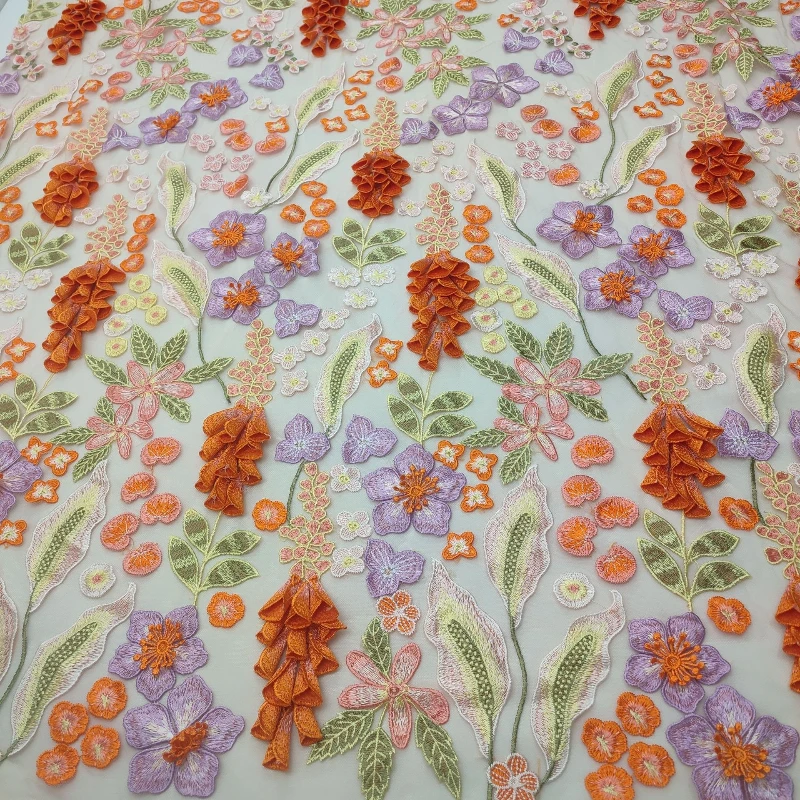 Ring Flower Embroidery Fabric New European and American Multi-color Mesh Three-dimensional Precision Dress Wedding Fabric