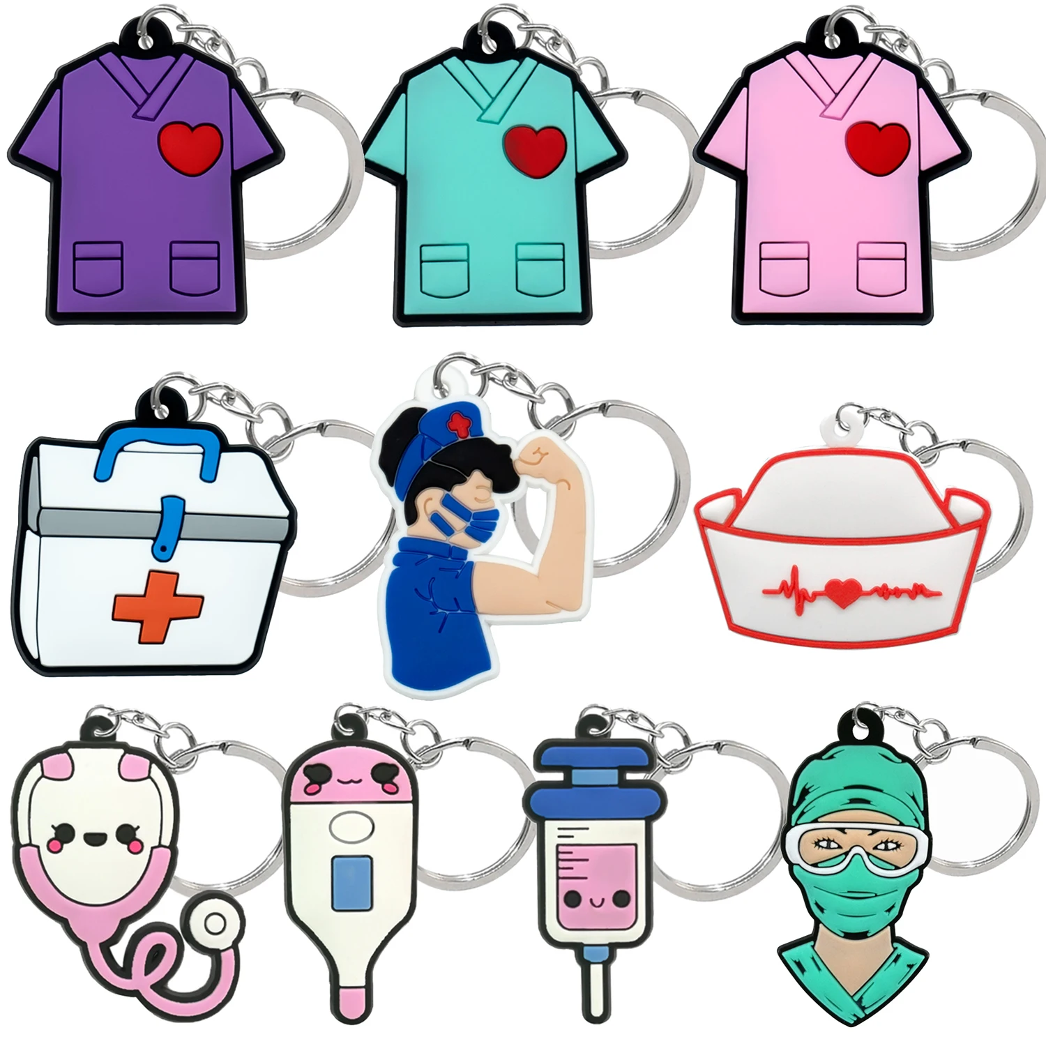 1/10pcs PVC Medical Style Key Chain Accessories Nurse Hat Uniform Teeth Keyring Syringe Thermometer Fashion Kyechain for Car Bag