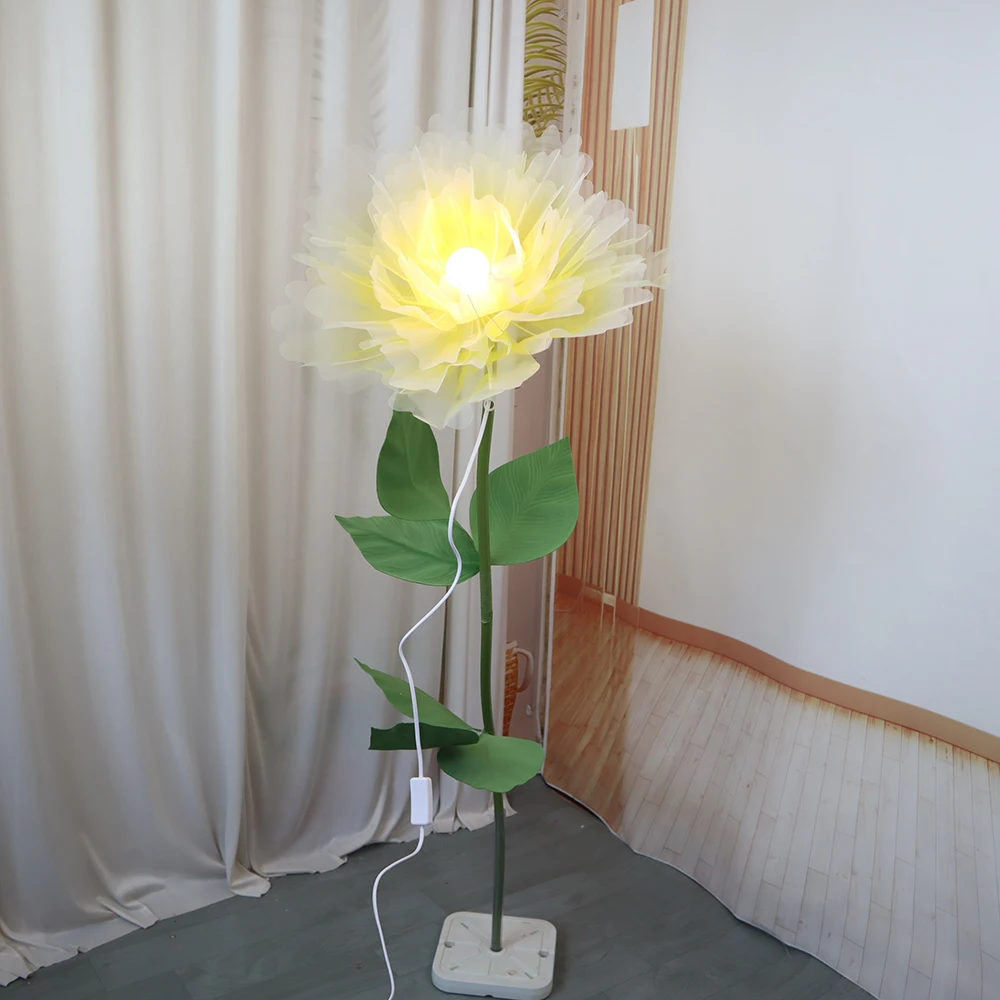 Man-made Large Yarn Flower Set With Lamp Living Room Floor Placement Garden Decoration Outdoor High Quality Artificial Flowers