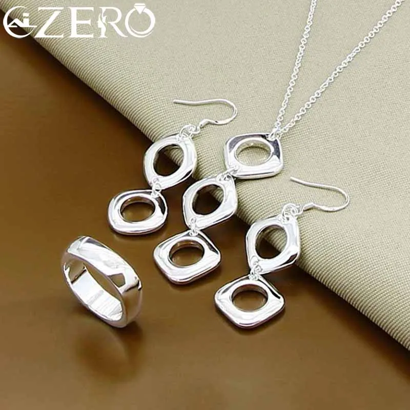 

ALIZERO 925 Sterling Silver Square Pendant Necklace Earrings Ring Set for Women Fashion Wedding Engagement Party Jewelry