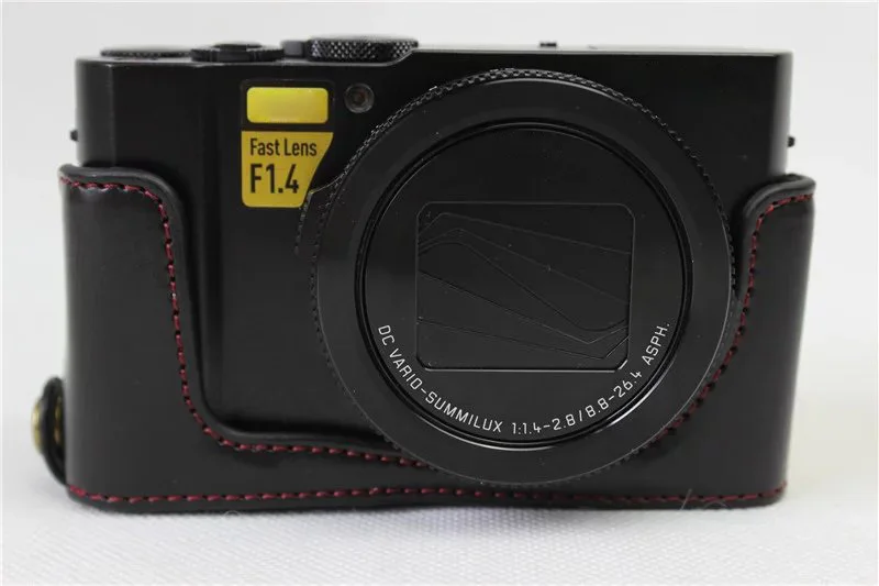 Genuíno couro real proteger câmera meio caso aperto para panasonic lx10 DMC-LX10