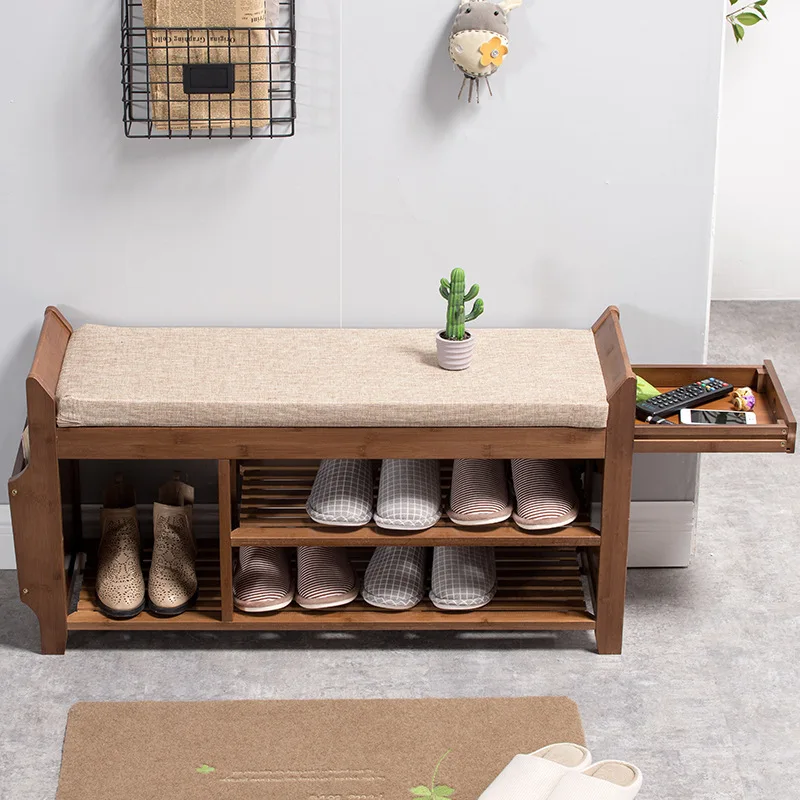 Shoe Storage Rack Bench With Double Layer Cushion Seat Living Room Shoe Organizer Entryway Storage Hallway Furniture Shoe Stool