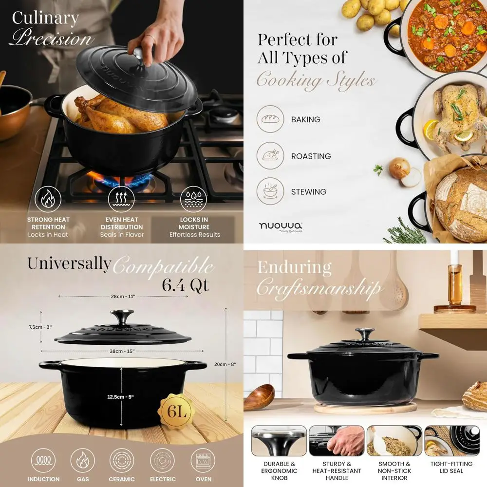 

6.4 Qt Non-Stick Enamelled Cast Iron Dutch Oven with Lid - Oven Safe up to 500°F for Baking, Braising, Stews & Roasting - 28cm B