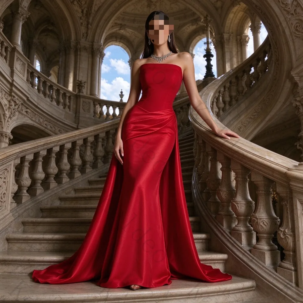 Customized Luxury Strapless Mermaid Evening Gowns with Sleeveless Peplum Pleated Trailing New Formal Banquet Prom Party Dresses