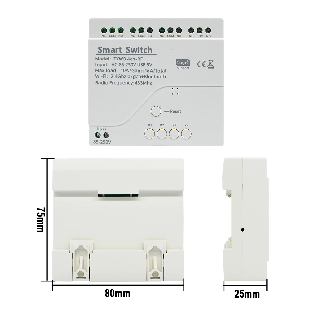 4チャンネルTuya WiFiスマートリレーワイヤレススイッチモジュール 7-32V 85-250V 12V 220V 110V 2200W RF433 10Aレシーバー Alexa Google Home対応