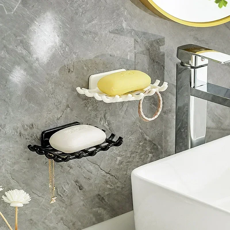 Soap Box Wall Mounted Drainage Shelf For Home Use No Punching High-end Bathroom Soap Dish Rack Hooks For High-end Bathrooms Hot