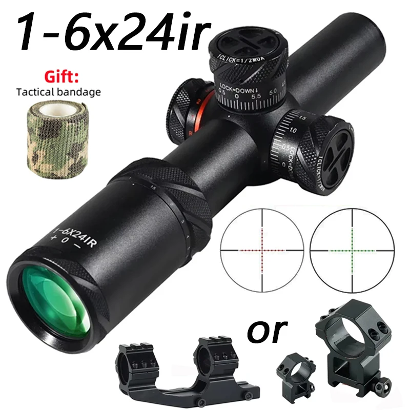 Tactical 1-6X24IR Hunting Glasses Sight Red Green Optic Crossbow Short Collimator Airsoft Accessoirey 11/20mm Sight Rail Mount