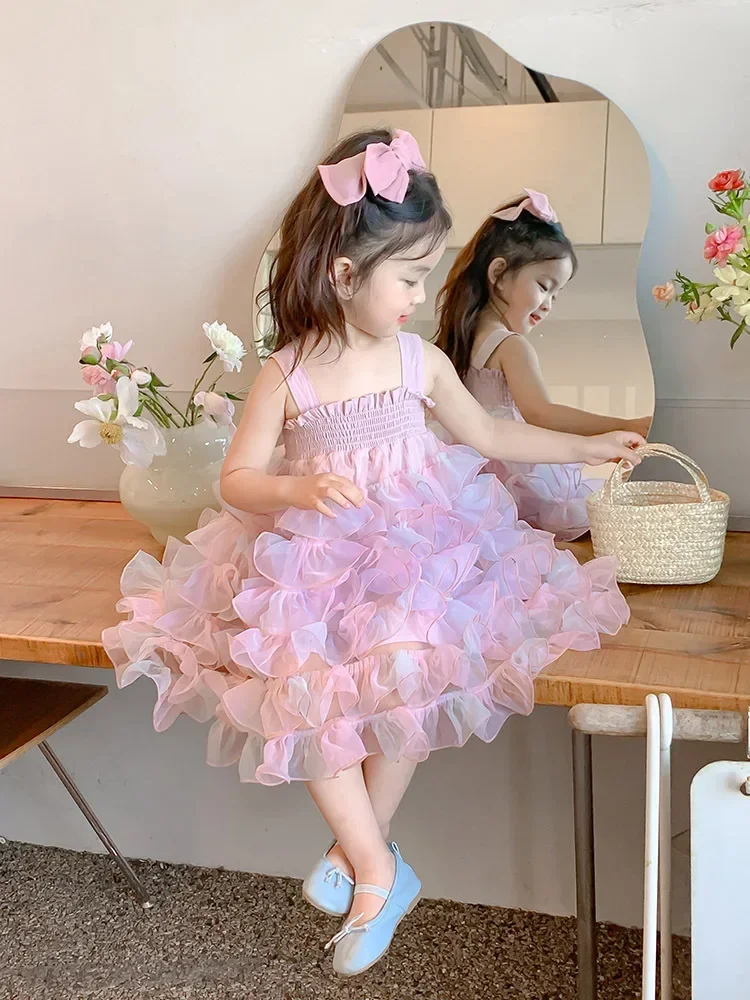 Vestido de verano para niñas, falda de tul, estilo Ziyang, vestido de pastel, vestido de princesa para niños, nuevo, 2024