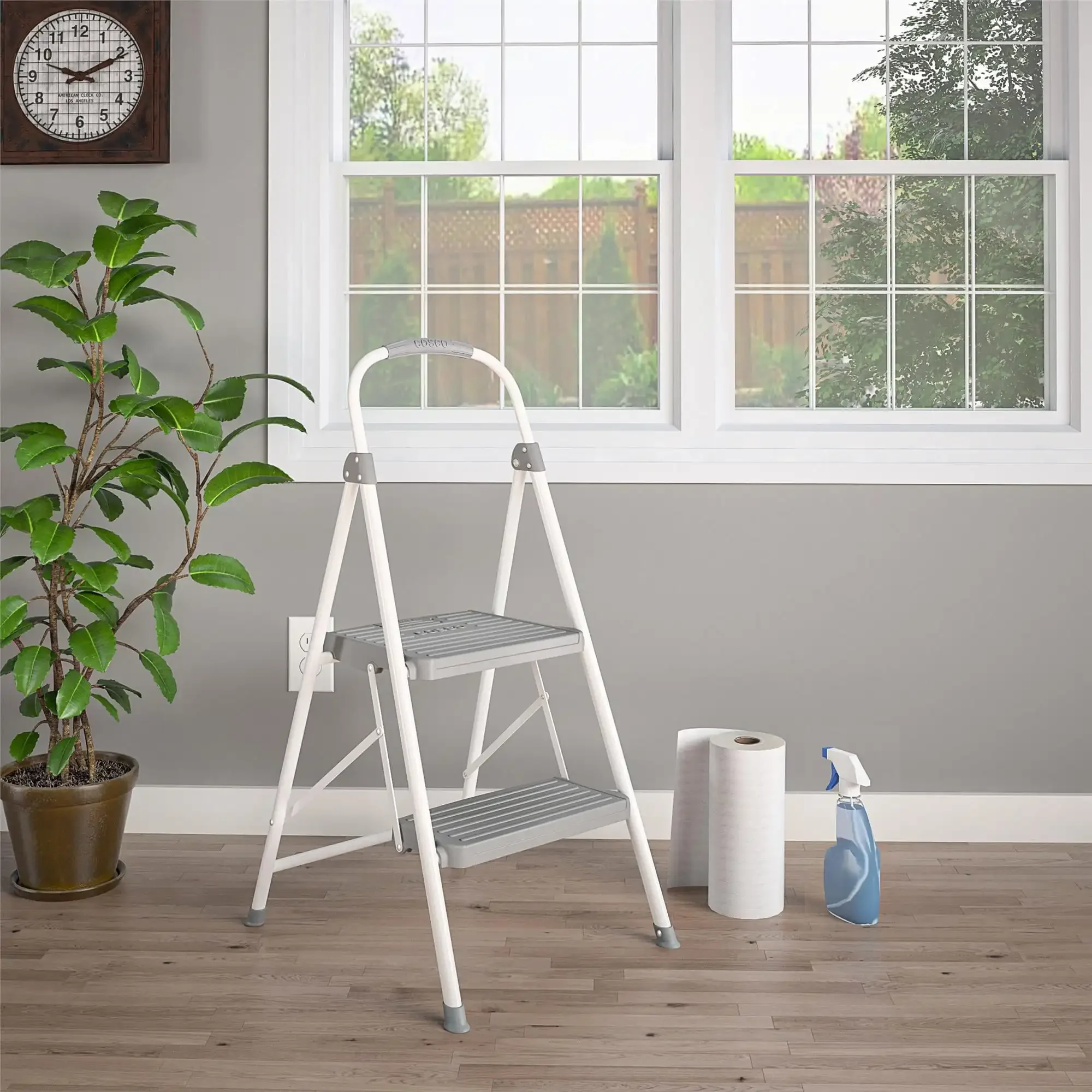 2-Step Folding Step Stool with Large Resin Steps, 8ft 1in Max Reach, Non-Slip Lightweight Ladder