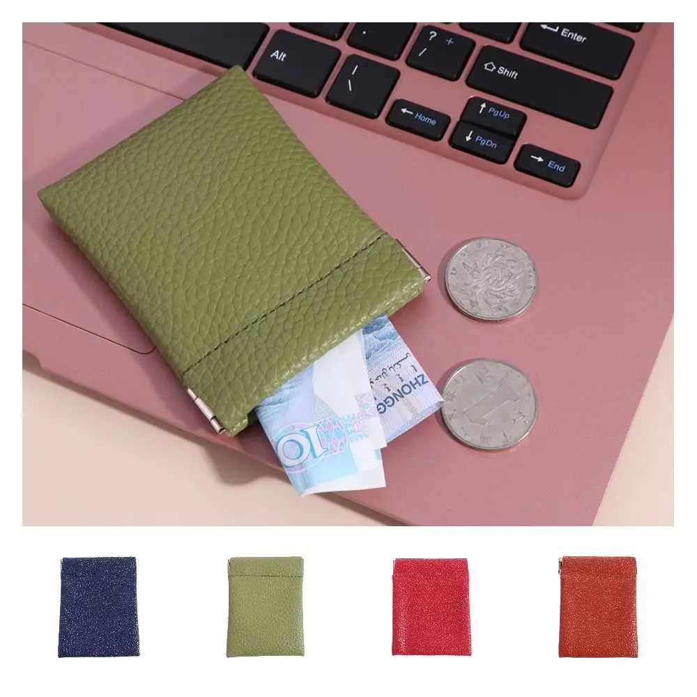 Self-closing Leather Makeup Coin Purse Large Capacity Korean Style Self-closing Lipstick Bag Mini Simple Mini Makeup Bag