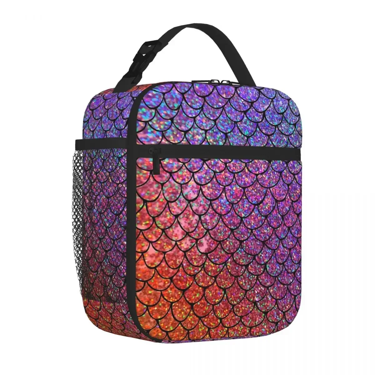 Colorful Glitter Mermaid Scales Lunch Bags Insulated Lunch Tote Waterproof Bento Box Resuable Picnic Bag for Woman Work Children