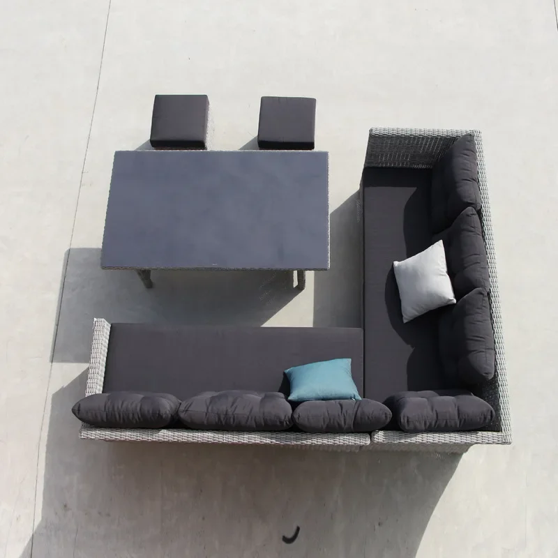 Outdoor PE Wicker Lounge Sofa Set Garden Patio Furniture with Convexion Seat Chair for Villa Dining Conversation Rattan Material