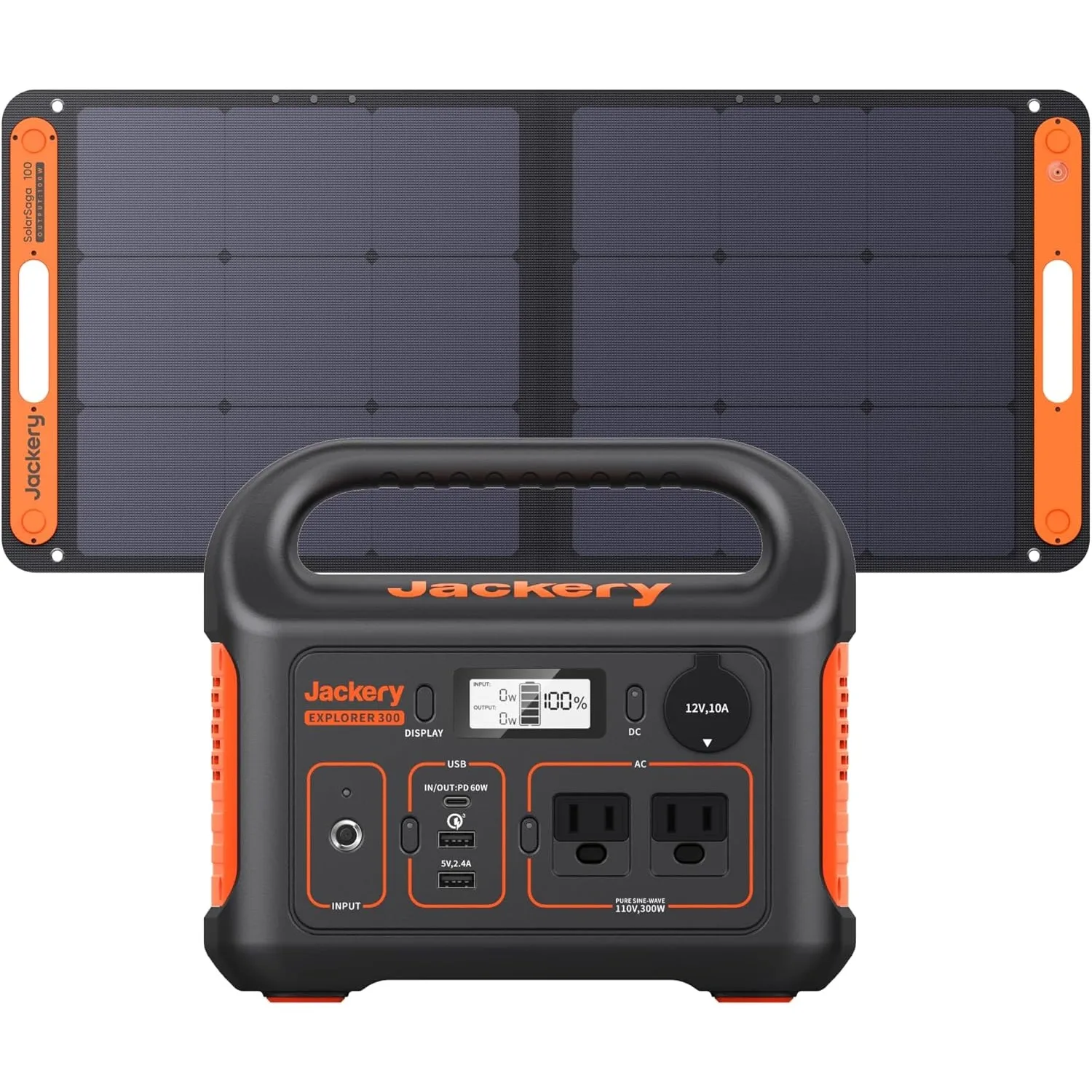 

Jackery Solar Generator 300 293Wh Backup Lithium Battery with 1XSolar Panel SolarSaga 100W 110V/300W Pure Sine Wave AC Outlet