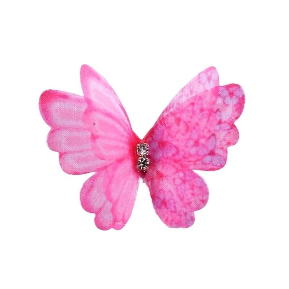 50Pcs 3D Organza Fabric Butterfly Appliques Colorful Double-layer Simulation Mesh Butterfly Patch Translucent