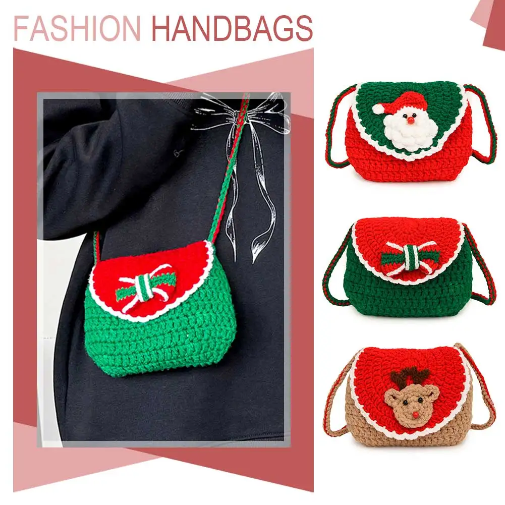 

Women Crochet Crossbody Bag Christmas Knitted Purse Flap Handbag Clutch Purse for Work Travel Shopping
