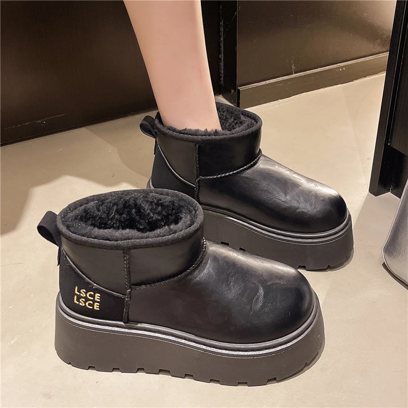 2026 Winter Round Head Flat Warm/Fleece Women's Shoes Solid Color Simple Comfortable Fashion Mid-heel Platform Snow Boots 35-40