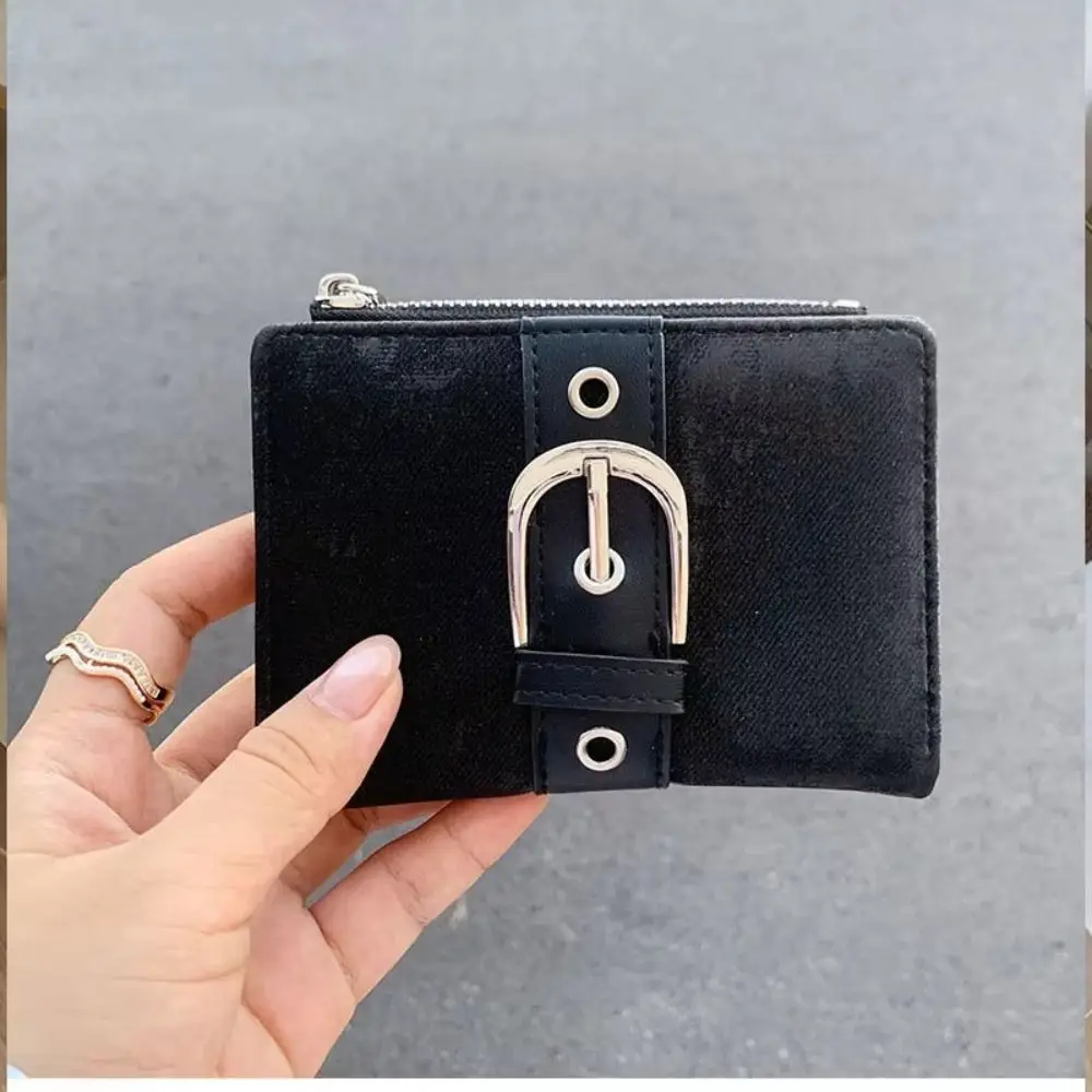 Fashion Korean Style Rivet Wallet Y2k Metal Buckle Women Short Wallet Ultra Thin PU Leather Card Bag Card Storage Bag