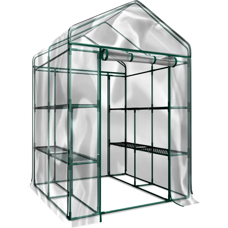 Greenhouse -Walk in Greenhouse with 8 Sturdy Shelves and PVC Cover for Indoor or Outdoor Use - 56 x 56 x 76-Inch Green House by